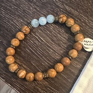 Aquamarine and Wood Beaded Bracelet